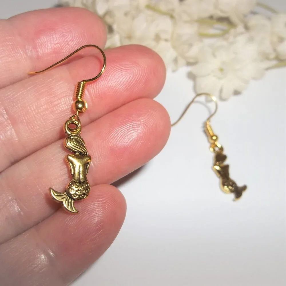 Gold Mermaid Earrings Dangle Drop Fashion Jewelry Set Beach Vacation Wear 7361